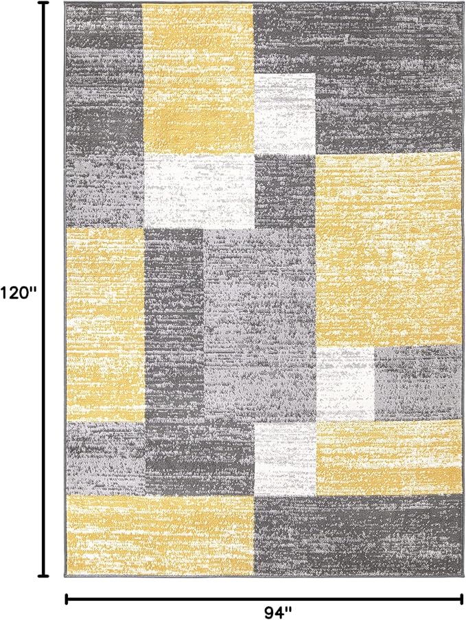 Rugshop Geometric Boxes Oslo Modern Living Room Area Rug Yellow 7'10" x 10' | Rectangular, Jute Backing, Size 7'10" x 10', Bedroom, Dining Room, Home Office, Kitchen, Entryway, Hallway, Nursery, Bedside