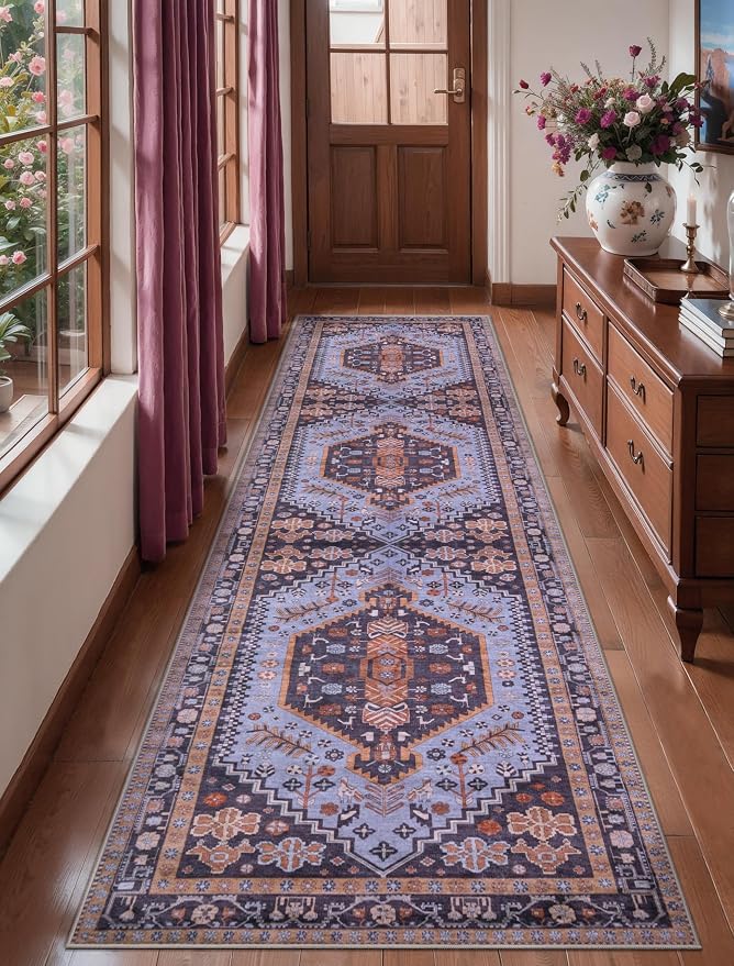 Ciicool Long Washable Runners Area Rug for Hallways,Ultra Soft 2x8ft Carpet | Oriental Non-Slip Thin Indoor Mat Vintage Entry Rugs for Kitchen Entryway Bedroom Bedside Living Room Laundry Bathroom Decor