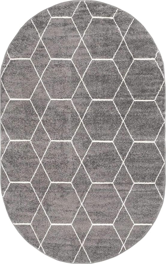 Unique Loom Trellis Frieze Collection Area Rug - Geometric (5' x 8' Oval, Dark Gray/ Ivory)