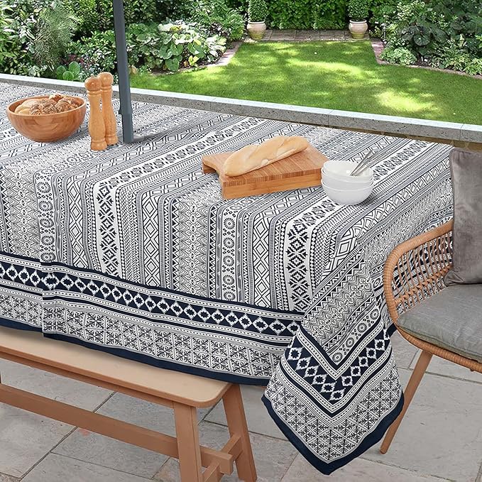 Outdoor Tablecloth with Umbrella Hole and Zipper, Rectangle Patio Table Covers for Spring/Summer, Machine Washable Outdoor Picnic Table Cloth (Boho, 60" × 102" Rectangular)