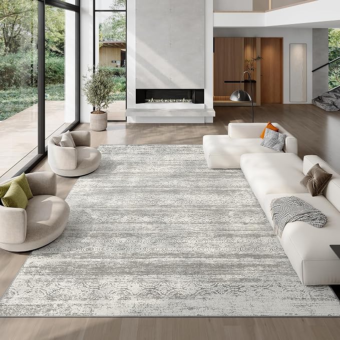 Miukiki 8x10 Area Rug for Living Room, Washable Soft Non Slip Rug Grey | Moroccan Large Indoor Rug for Kitchen Bedroom Dining Room Office, Low Pile Soft Floor Carpet Home Decor 8'x10'