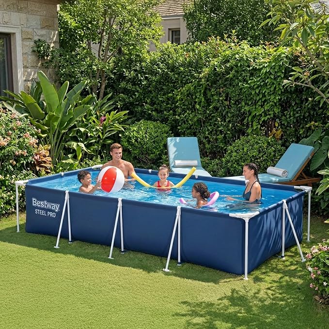 Bestway Steel Pro 13.1' x 6.8' x 32" Above Ground Swimming Pool, Pool Only | Rectangular Durable Metal Frame Pool, Outdoor Backyard Water Activity - Includes Puncture-Resistant Liner, No-Tool Setup