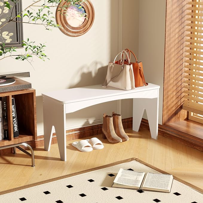 APRTAT Bamboo 35.4" Dining Room Bench, Long Indoor Shoe Bench Seat, White | 450LBS Weight Capacity, 2-Person Seat, Rounded Safety Corners, Multi-Scene Use, Easy Assembly