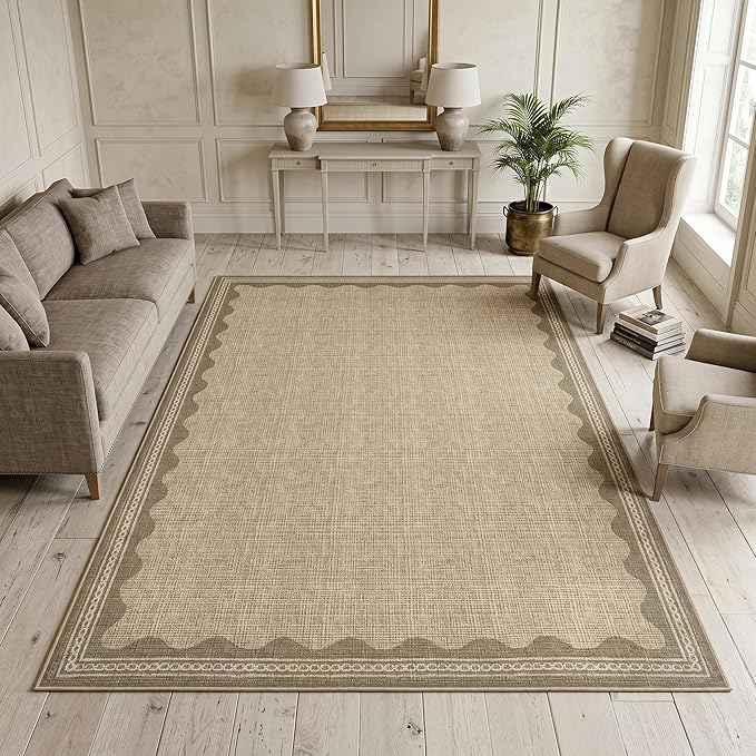 Garvee Living Room Rug 4x6 Washable Rug Modern Bordered Bedroom Rugs Jute | Ultra Soft Non Slip Lightweight Floor Cover Low Pile Stain-Resistant Foldable Accent Carpet for Living Room Nursery Dorm