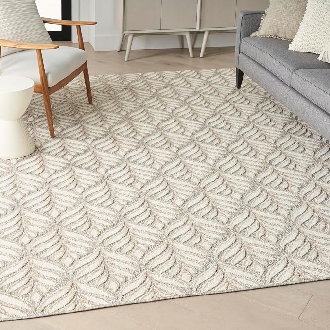 Nourison Home Aloha Ivory Grey 7' x 10' Area Rug - Easy Clean, Non Shedding, Bed Room, Living Room, Dining Room, Kitchen (7' x 10')