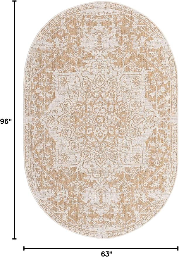 Unique Loom Jill Zarin Outdoor Collection Area Rug - Dubai (5' 3'' x 8' Oval, Beige/ Brown)