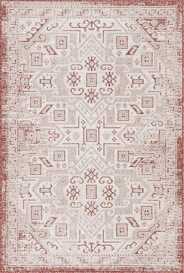 Unique Loom Outdoor Aztec Collection Area Rug - Coba (4' 1" x 6' 1" Rectangle, Rust Red/ Ivory)
