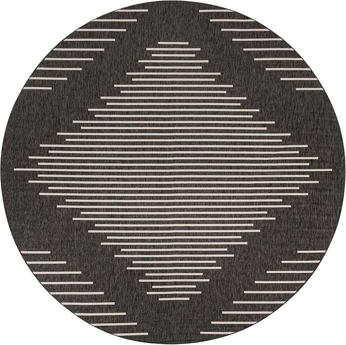 Unique Loom Outdoor Modern Collection Area Rug - Tambor (13' Round, Charcoal Gray/ Ivory)