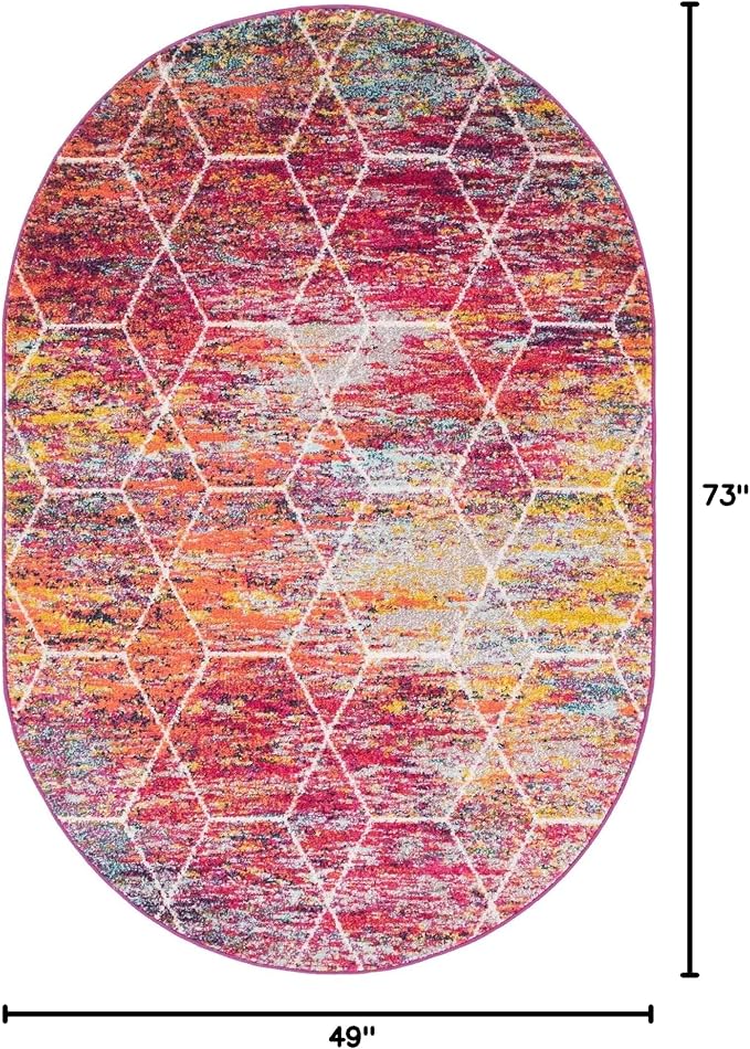 Unique Loom Trellis Frieze Collection Area Rug - Geometric (4' x 6' Oval, Multi/ Ivory)