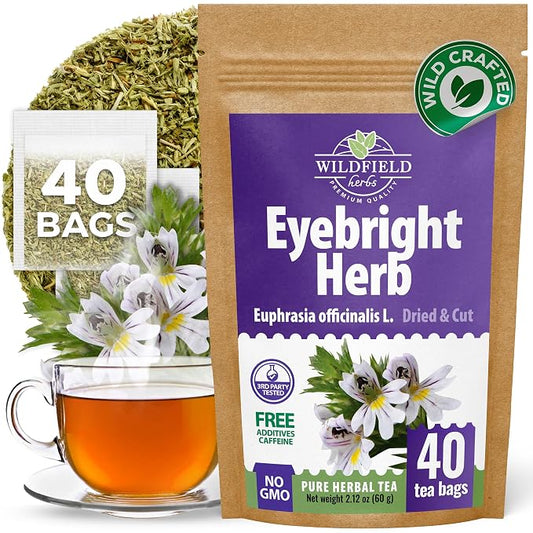 40 Bags Dried Eyebright Herb Tea Eyesight (Euphrasia) Eyebright Dried Herbal Tea - 40 Count 1.5 g Bags