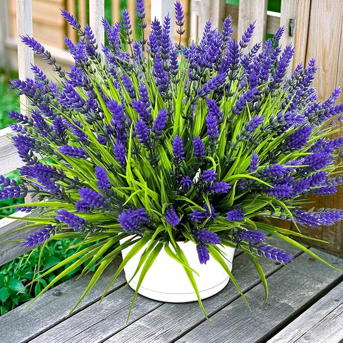 TSTWETO Artificial Plants Outdoor, 22 Bundles Fake Flowers UV Resistant Outdoor Artificial Lavender Flowers, Plastic Faux Plants for Porch Garden Planter Yard Window Box