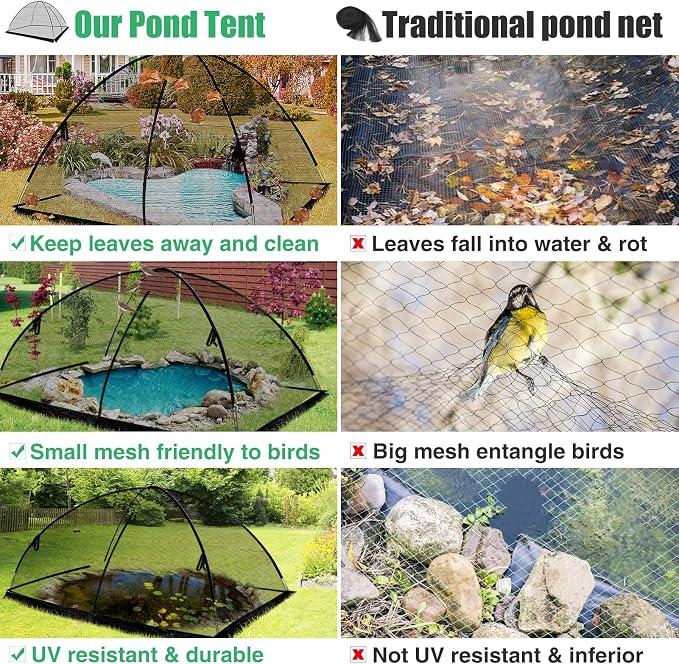 13 x 17 Ft Pond Netting for Koi Ponds - Heavy Duty Dome Net Tent Cover with Zipper, Keep Leaves Herons Out for Outdoor Garden Farm