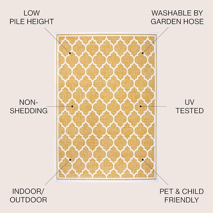 JONATHAN Y Moroccan Trellis Indoor Outdoor Area Rug 3X5 Yellow/Cream, Trebol Textured Weave for Backyard, Patio, Porch, Easy-Cleaning, High Traffic, Pet-Friendly, Non-Shedding (SMB109F-3)