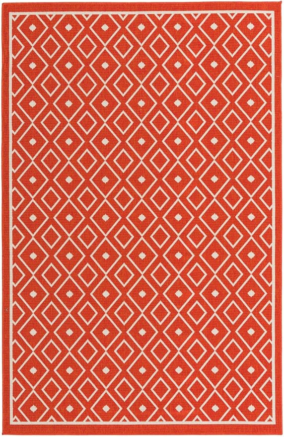 Unique Loom Outdoor Trellis Collection Area Rug - Kafes (5' 3" x 8' Rectangle, Rust Red/ Ivory)