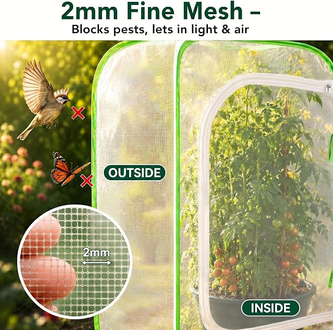 Pop Up Plant Tent, Zippered Mesh Grow Cage for Garden Pest Protection, Durable Reusable Plant Cover for Vegetables Fruits Flowers Against Birds & Insects for Outdoor Indoor Plants(24 x 24 x 36 Inches)
