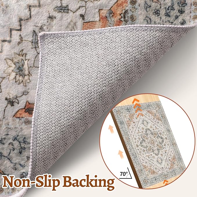 Tangsoo 5x7 Area Rug Washable Rug for Living Room, Vintage Indoor Non Slip Large Area Rugs, Print Distressed Grey Carpet, Soft Low Pile Rug Foldable Floor Rugs for Bedroom Dining Room Dorm