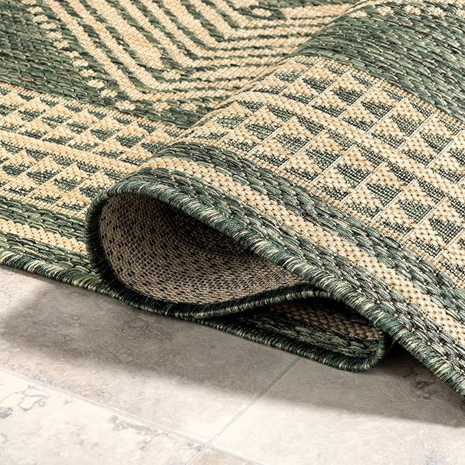 Nuloom Ranya Green/Ivory, 6'7" x 9', Tribal Geometric, Soft and Cozy, High Traffic, Stain Resistant, Easy Clean, Durable Area Rug for Indoor/Outdoor Patio, Deck, Porch, Garden, Courtyard