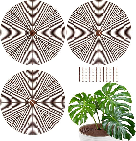 ANPHSIN 3 Plant Pot Grid Cover Protectors from Animals - 20.8" Dia Cuttable Flower Pot Soil Cover with 36 Stakes, Keep Cats Out of Potted Plants, Indoor Cat Digging Stopper, Baby Safety