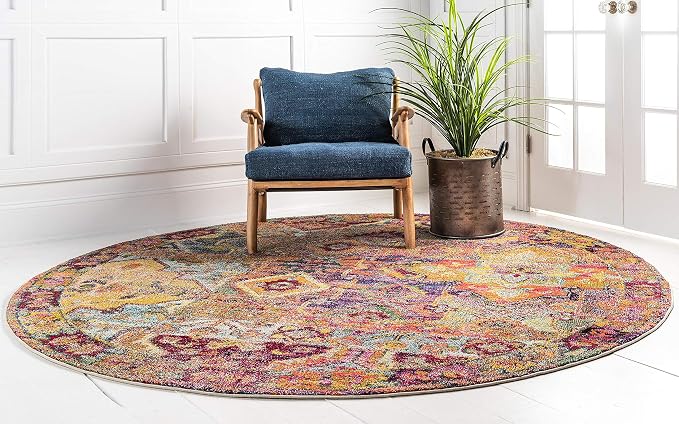 Unique Loom Monterey Collection Area Rug - Aztec (6' 1" Round Multi/Blue)