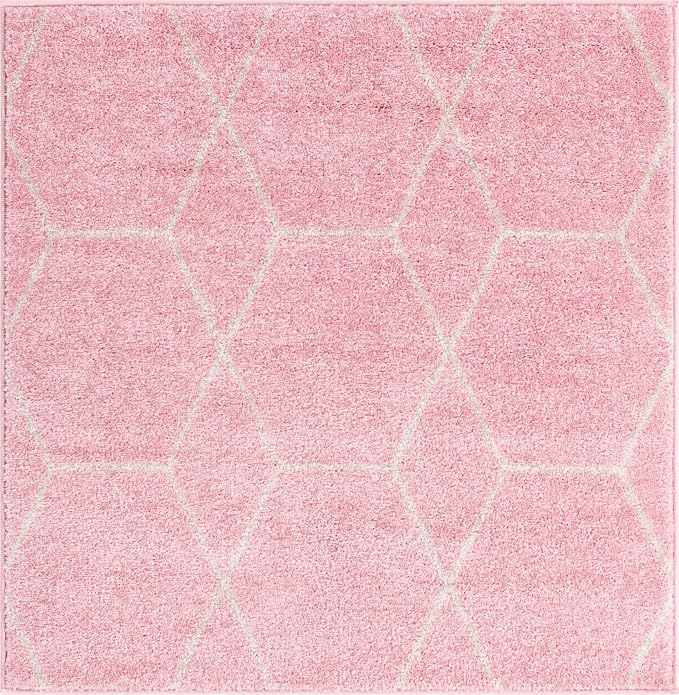 Unique Loom Trellis Frieze Collection Area Rug - Geometric (3' Square, Light Pink/ Ivory)