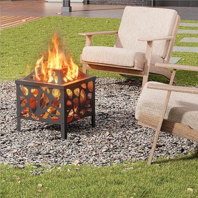 15.7 inch Small Fire Pit for Outside, Outdoor Wood Burning Fire Pit | Anti-Spark Mesh Guard, Small Bonfire Pit ,Firepit Bowl for Patio Camping Backyard Deck Picnic Porch