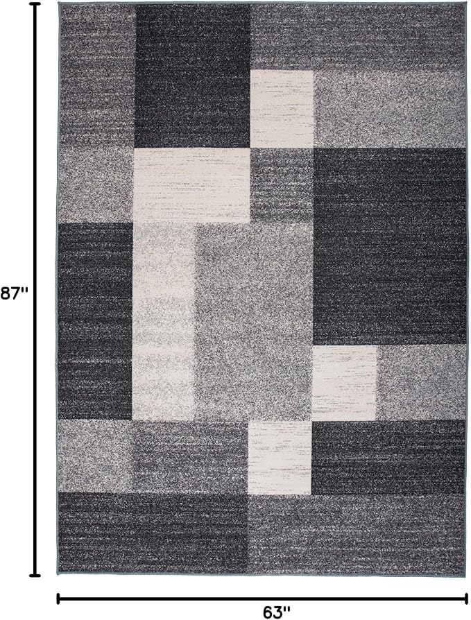 Rugshop Modern Boxes Non-Slip Living Room Bedroom Area Rug Gray 5'3" x 7'3" | Rectangular, Size 5' 3" X 7' 3", Dining Room, Home Office, Kitchen, Entryway, Hallway, Nursery, Kids Room, Guest Room