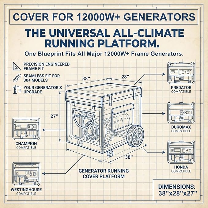 Generator Covers While Running, 38X28X27 inches, Top Can Be Opened for Refueling, Heavy Duty Waterproof Generator Covers, Made of Double-Layer Material, for 12000W+ Frame Type Generators