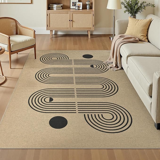 UERMEI 5x7 Outdoor Jute Area Rug Patio Neutral Washable Geometric Brown | Easy Non Slip Pet Friendly Indoor Farmhouse Carpet for Living Room Bedroom Dining Backyard