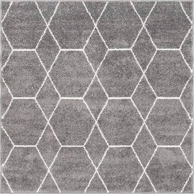 Unique Loom Trellis Frieze Collection Area Rug - Geometric (4' Square, Dark Gray/ Ivory)
