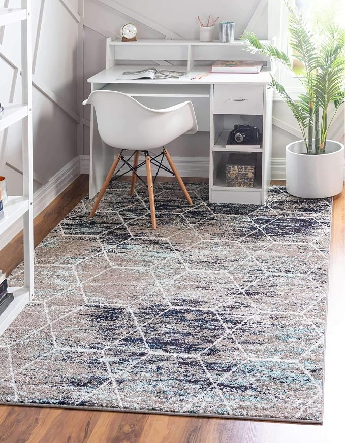 Unique Loom Trellis Frieze Collection Area Rug - Geometric (6' x 9', Blue Multi/ Ivory)