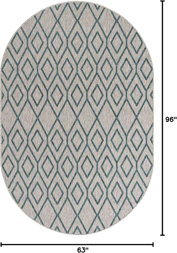 Jill Zarin Outdoor Collection Area Rug - Turks and Caicos (5' 3" x 8' Oval Gray Teal/Teal)