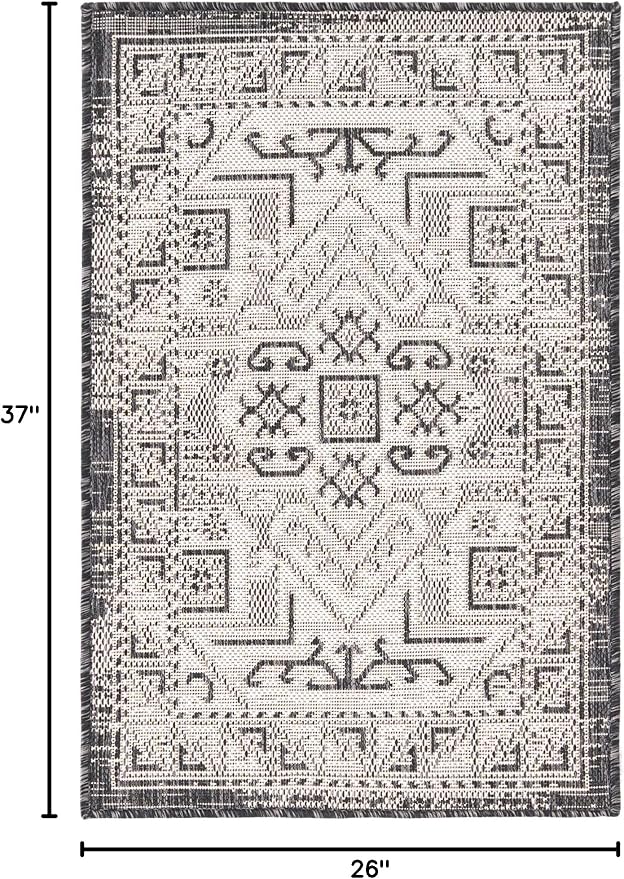 Unique Loom Outdoor Aztec Collection Area Rug - Coba (2' 2" x 3' 1" Rectangle, Charcoal Gray/ Ivory)