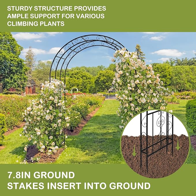 Garden Arch Trellis, Heavy-Duty Steel Frame Support Arbour Archway for Climbing Plant, Rose Vines, Vegetables, Outdoor Decoration for Lawn Backyard Party Wedding, Arc Top