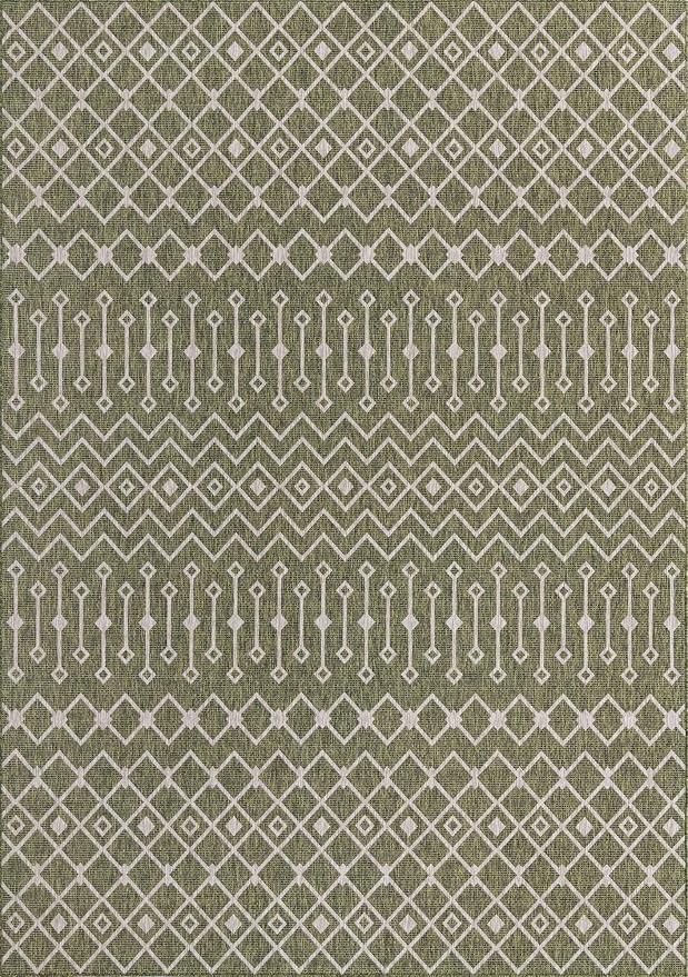 Unique Loom Outdoor Trellis Collection Area Rug - Tribal Trellis (10' x 14' 1" Rectangle, Green/ Natural)