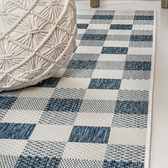 JONATHAN Y Geometric Bold Gingham Indoor Outdoor Area Rug 3X5 Navy/Cream, Darcy Traditional for Backyard, Patio, Porch, Easy-Cleaning, High Traffic, Pet-Friendly, Non-Shedding (TSN201C-3)