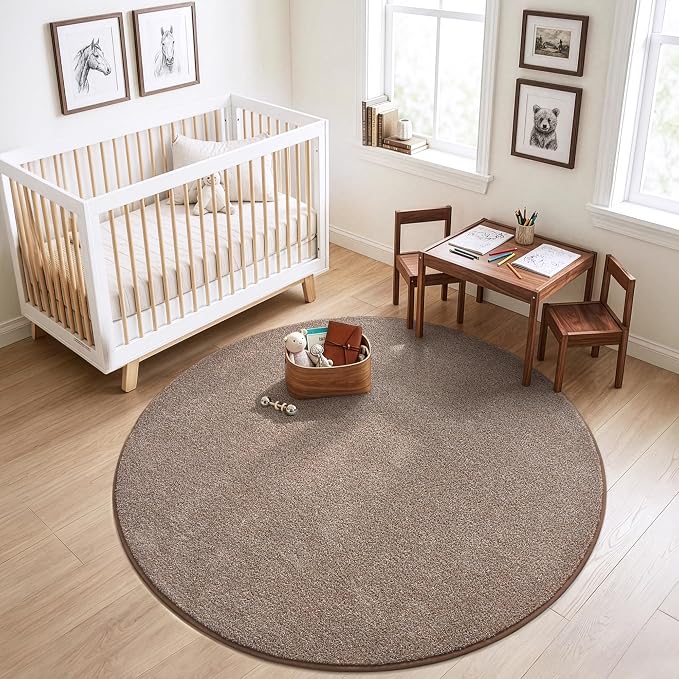 Keeko Round Area Rug 4ft for Living Room Bedroom,Soft Washable Circle Rug | Modern Indoor Memory Foam Rugs Low Pile Non Slip Carpet for Kids Dorm Room Entryway Kitchen Home Decor Brown and White