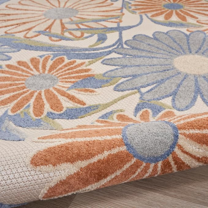 Nourison Home Aloha Beige Multicolor 5'3" x Round Area Rug - Easy Clean, Non Shedding, Bed Room, Living Room, Dining Room, Kitchen (5' x Round)