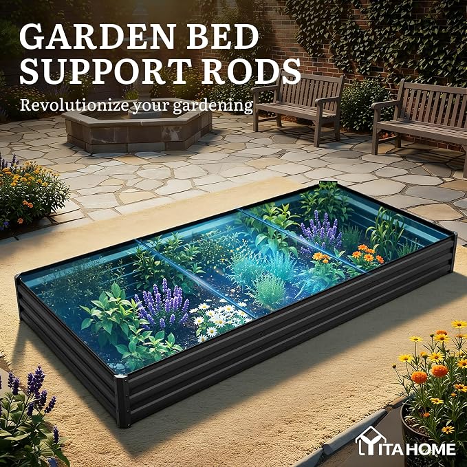 YITAHOME 2pcs 8x4x1ft Galvanized Raised Garden Bed, Metal Planter Box with Safety Rubber, Gloves, Outdoor Flower Bed for Planting Plants Vegetables, Black
