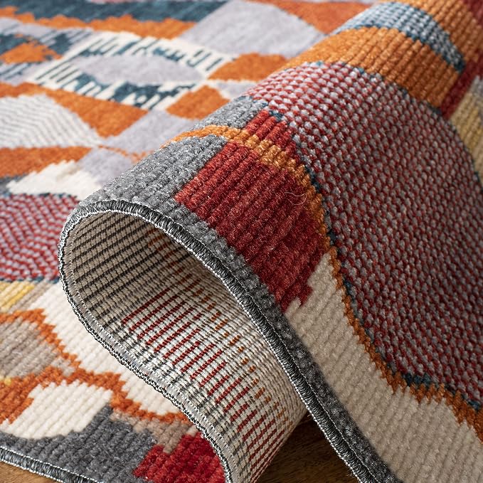 SAFAVIEH Farmhouse Collection Runner Rug - 2'1" x 8', Orange & Navy, Boho Moroccan Tribal Tassel Design, Non-Shedding & Easy Care, Ideal for High Traffic Areas in Living Room, Bedroom (FMH853P)