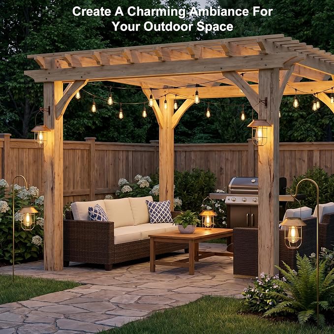 Livinlarge Solar Lanterns Outdoor Waterproof,Hanging Solar Lights for Outside with Wall Hooks Windproof Hook,Retro Metal Outdoor Lanterns Auto On/Off for Porch,Patio,Garden,Yard Decor 2 Pack（Bronze）