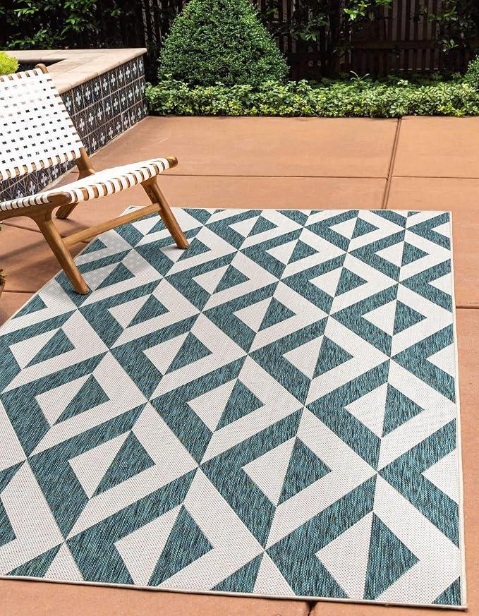 Unique Loom Outdoor Collection Area Rug - Napa (4' 1" x 6' 1" Rectangle, Teal/ Ivory)