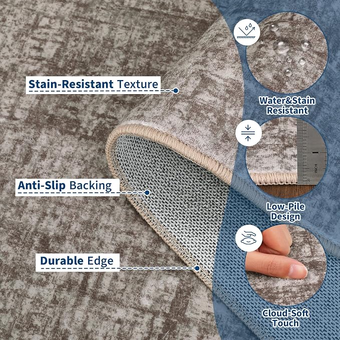 Garvee Solid Runner Rug 2x6 Washable Runners for Hallways Brown | Non Slip Kitchen Rugs, Modern Faux Wool Entryway Bathroom Rug Runners, Modern Abstract Rugs for Laundry Room Kitchen Bedroom