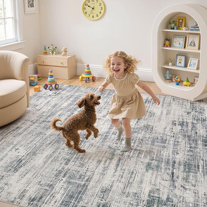 UERMEI 5x7 Area Rug for Living Room Washable Abstract Gray Carpet | Low Pile Non-Slip Soft Neutral Modern Kid Pet Friendly Large Rugs For Bedroom Dining Room Nursery Office Indoor Decor
