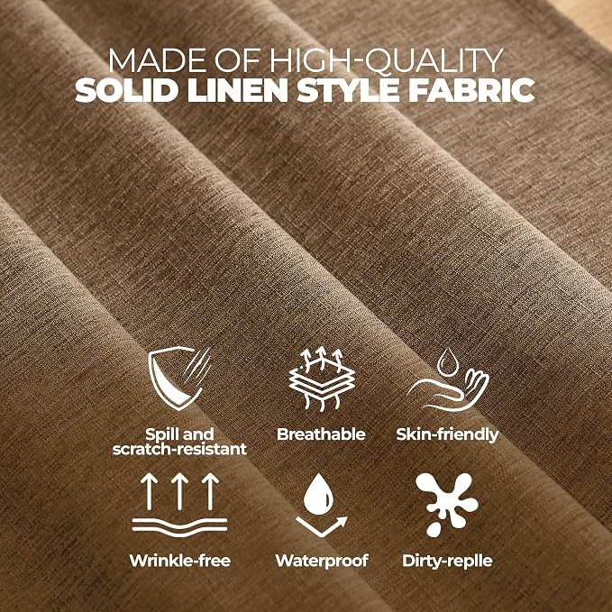 Decorelia Waterproof Farmhouse Table Cloth for Party Wedding Table, Solid Linen Woven Fall Spill-Proof Tablecloth for Dining Room, Farmhouse, Restaurant (Oblong, 60 x 120 Inch (10-12 Seats), Coffee)