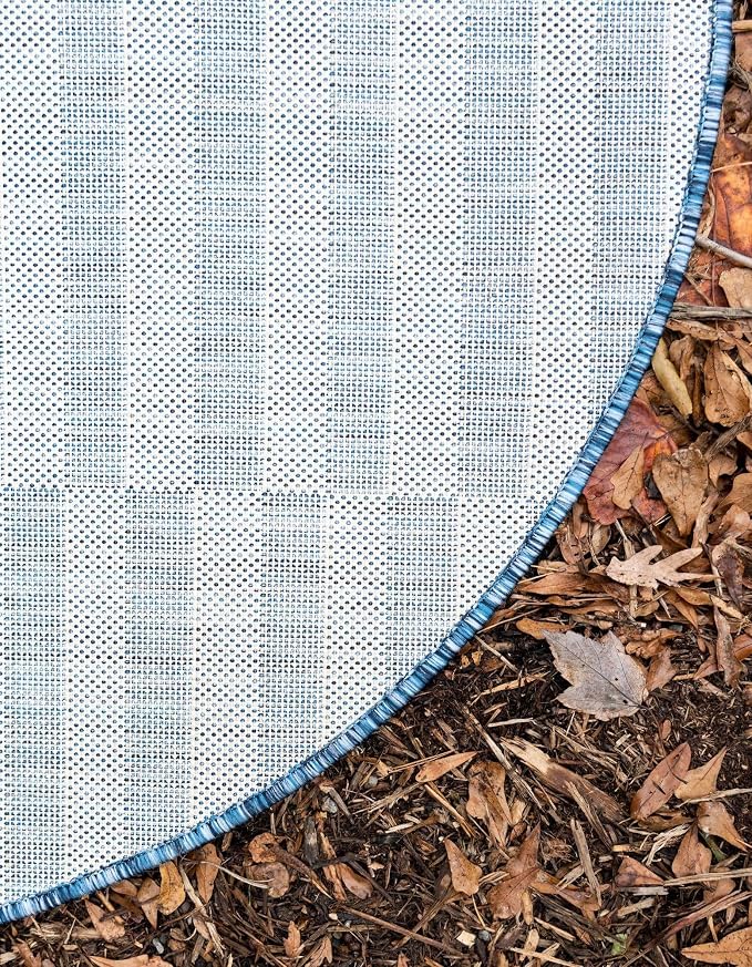 Unique Loom Outdoor Striped Collection Area Rug - Striped (4' 1" Round, Blue/Ivory)