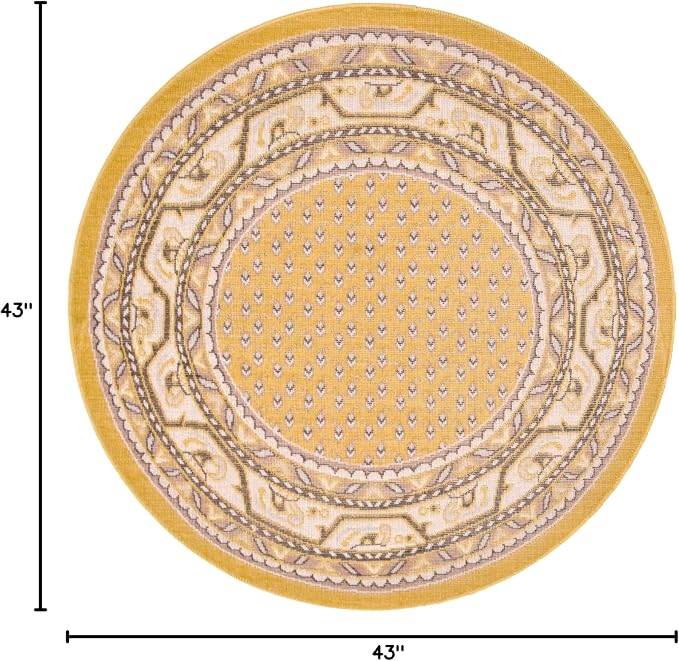 Unique Loom Williamsburg Collection Traditional Border with Dotted Center Area Rug, Round 3' 7" x 3' 7", Yellow/Beige