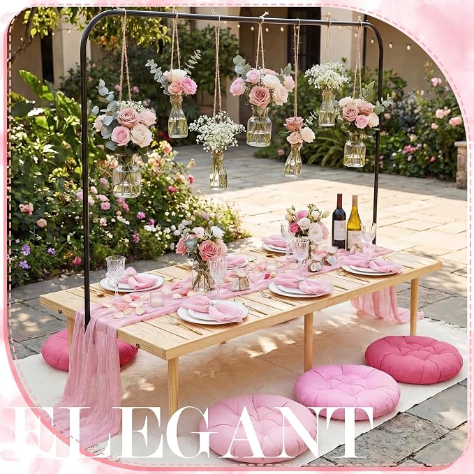 Beeveer 91 x 71'' Extra Large Outdoor Picnic Blanket with Pink Table Runner 6 Napkins and 6 Pink Floor Pillows Cushions for Picnic Party Camping Wedding Bachelorette Birthday Baby Shower Decor