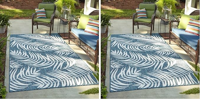 Unique Loom Outdoor Botanical Collection Area Rug - Palm (2' x 3' Rectangle Teal/Ivory) (Pack of 2)