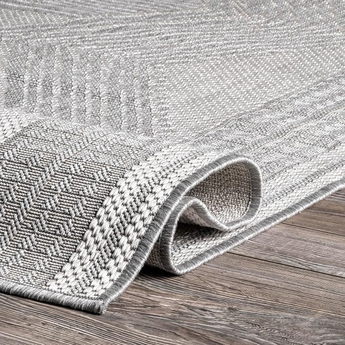 Nuloom Ranya Light Grey/Ivory, 2' x 8', Tribal Geometric, Soft and Cozy, High Traffic, Stain Resistant, Easy Clean, Durable Area Rug for Indoor/Outdoor Patio, Deck, Porch, Garden, Courtyard