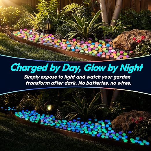 Glow in the Dark Rocks Outdoors, Decorative Night Guide Pebbles for Landscaping & Garden Pathway, Colored Glow Stonesfor Fish Tank, Aquarium Decor & Planters, Luminous Stones for Vases (1000, Pink)